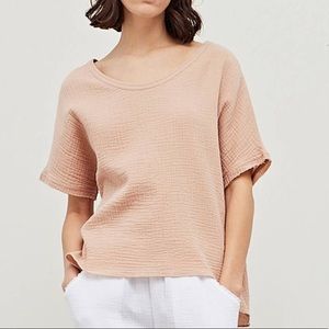 Short Sleeve Cotton Gauze Blouse in Soft Rose